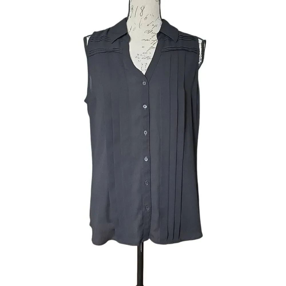 Express Women's Size Large Black Lace Yoke Sleeveless Pleated Blouse